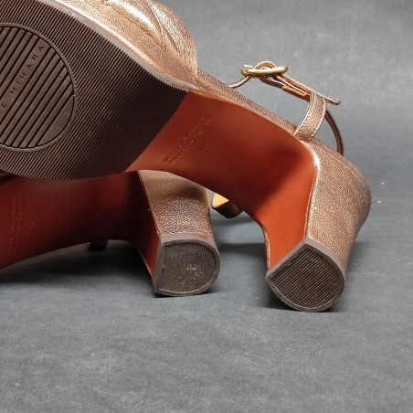 Chie Mihara Sandali Donna Tacco Medio Cuoio Laminato Bronzo N.37 Made in Spain