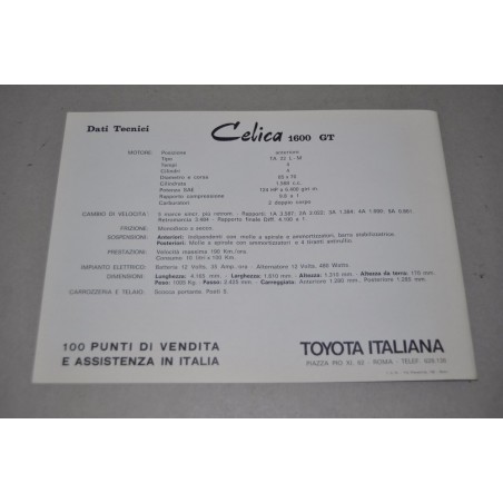 PROSPEKT DEPLIANT BROCHURE TOYOTA CELICA 1600 GT  - 2 PAGINE ITALIANO