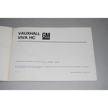 LIBRETTO USO MANUTENZIONE VAUXHALL VIVA HC GMI 483 LUGLIO 1971 - OTTIMO