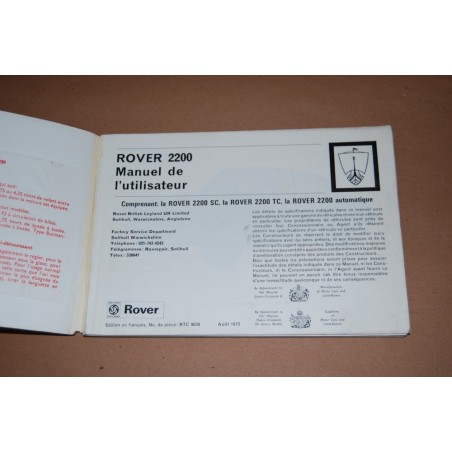 ROVER 2000 MANUEL DE L'UTILISATEUR FRENCH  AOUT 1973 COPERTINA SCONNESA