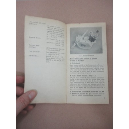 LIBRETTO USO MANUTENZIONE SACHS 50 28 pag. anno 1954 INGIALLIMENTI - BUONO