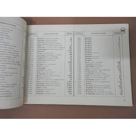 LISTINO GENERALE PARTI RICAMBIO E PREZZI GILERA MARZO 1964 BUONO