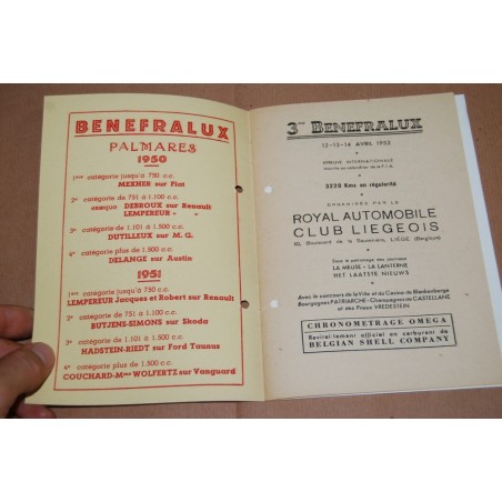 3e BENEFRALUX 1952 REGLEMENT 12-13-14 AVRIL 1952 - OTTIMO