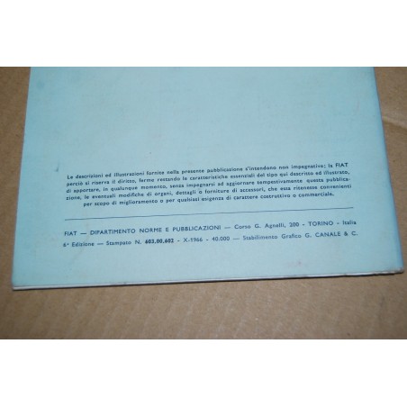 LIBRETTO USO MANUTENZIONE FIAT 124 6° ed. X 1966 - BUONO