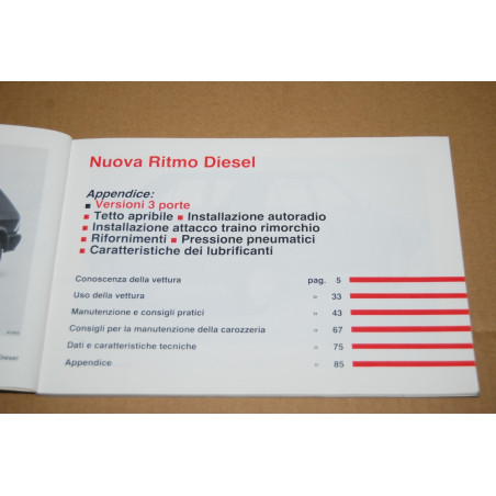 LIBRETTO USO MANUTENZIONE FIAT NUOVA RITMO DIESEL 9° ed. VII 1982 - MOLTO BUONO
