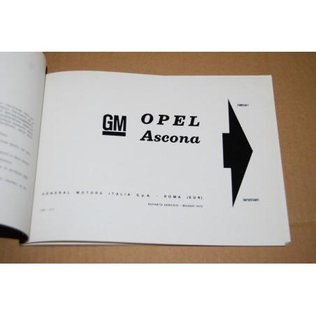 LIBRETTO USO MANUTENZIONE OPEL ASCONA MAGGIO 1972 - OTTIMO