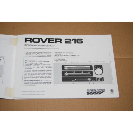LIBRETTO USO MANUTENZIONE ROVER 216 - 1985 - OTTIMO
