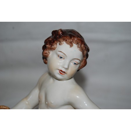 GRUPPO CERAMICO CAPODIMONTE DUE FANCIULLI CON CESTA E FIORI