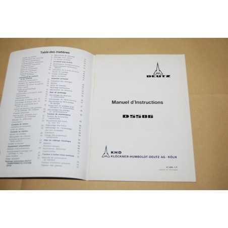 LIVRET D'INSTRUCTIONS ET D'ENTRETIEN DEUTZ D5506 FRENCH TEXT