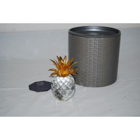 Cristallo Swarovski candeliere ananas grande con foglie martellate dorate