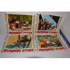 Lotto di 4 fotobuste Paperino Story Disney 1971 prima edizione italiana 67x47 cm
