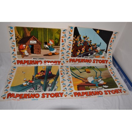 Lotto di 4 fotobuste Paperino Story Disney 1971 prima edizione italiana 67x47 cm