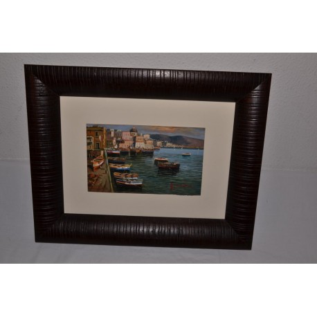 Giovanni Savarese quadro olio su tavola 15x24 cm veduta del porto