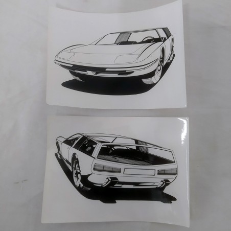 Lotto di due fotografie disegni carrozzeria Pininfarina