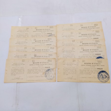 Lotto di 10 ricevute da 5 Lire per conciliazione contravvenzione circolazione