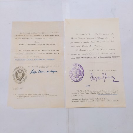 2 inviti Pio XII 1951 e 1952 alla Principessa Carla Boncompagni Borromeo