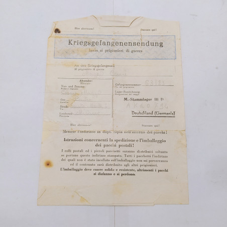 Busta invio ai prigionieri di guerra WWII 13/04/1944