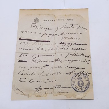 Lettera inviata da CASA DI S.A. R. IL CONTE DI TORINO al Principe Borromeo