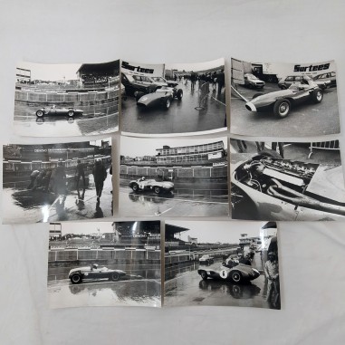 Lotto di 8 fotografie Formula 1 auto Vanwall Aston Martin anni 50 formato 13x18