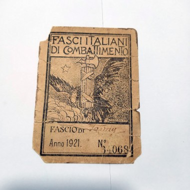 Originale tessera FASCI DI COMBATTIMENTO 1921 sezione di PARMA, Foto rimossa