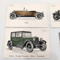 Lotto di 5 cartoline pubblicitarie originali FIAT 509 varie versioni anno 1925 2