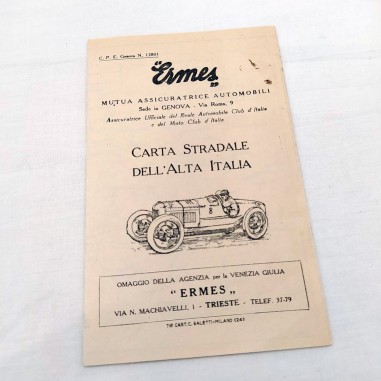 Carta stradale alta Italia omaggio assicurazioni ERMES anni 30
