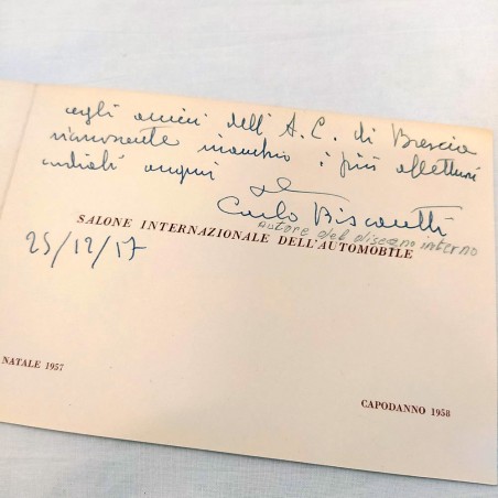 Biglietto augurale disegnato e con dedica autografa di BISCARETTI - Natale 1957