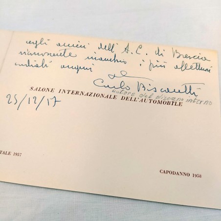Biglietto augurale disegnato e con dedica autografa di BISCARETTI - Natale 1957