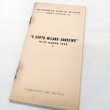 Libretto regolamento X COPPA MILANO SANREMO 1948 - Automobile CLUB di MILANO