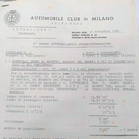 Lotto di materiale Trofeo Automobilistico Supercortemaggiore 1960