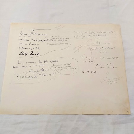 Foglio con 4 autografi musicisti SEGOVIA BUSCH FISCHER + altro 1949-1952