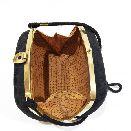 Borsa a spalla italiana anni 30 in stoffa nera pattern H