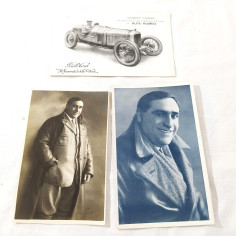 Lotto di 3 cartoline del pilota GIUSEPPE CAMPARI, una su ALFA ROMEO