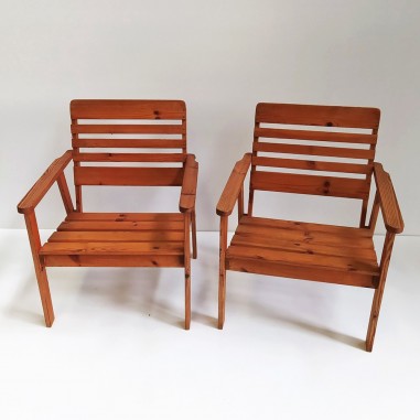 Coppia di sedie poltroncine in legno da tavernetta o portico