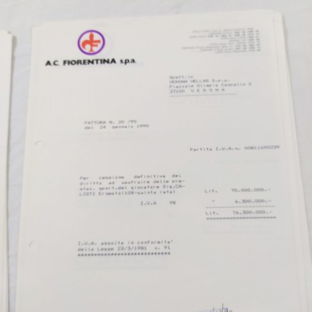 Lotto di 7 fatture A.C. FIORENTINA spa 1990