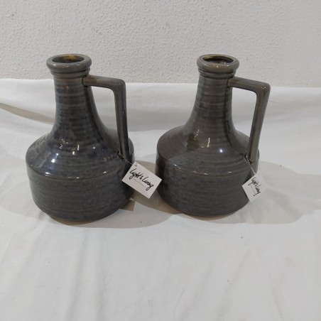 Light & Living coppia vasi in ceramica grigia smaltata altezza 25 cm con manico