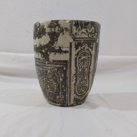 Vaso in ceramica con stampa effetto invecchiato h 20 cm