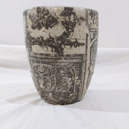 Vaso in ceramica con stampa effetto invecchiato h 20 cm