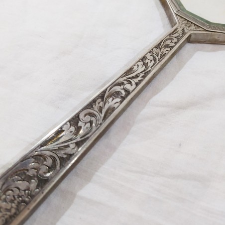 Specchio in argento inciso anni 20/30 lunghezza 29,5 cm