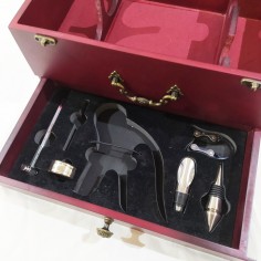 Cassetta da degustazione vino con due alloggi bottiglie e 5 strumenti 2