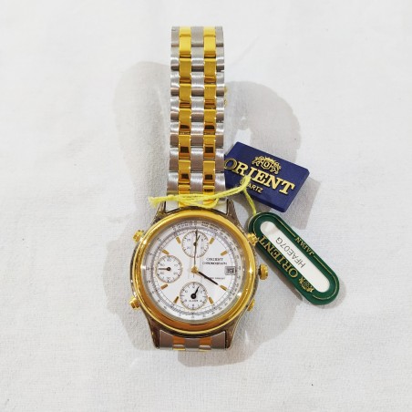 Orologio ORIENT cronografo in acciaio dorato mov. quarzo inusato