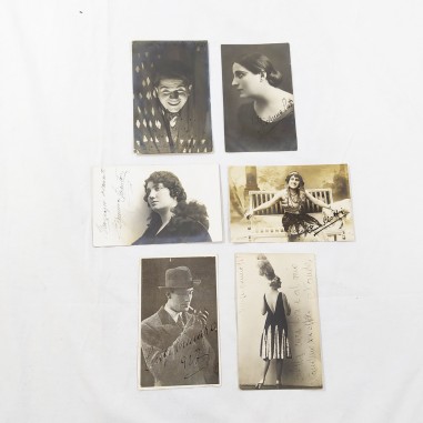 Lotto di 6 fotografie / cartoline con autogarfo originale di artisti anni 30/50