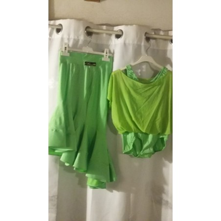 Abito da ballo latino americano, due pezzi, verde tg S