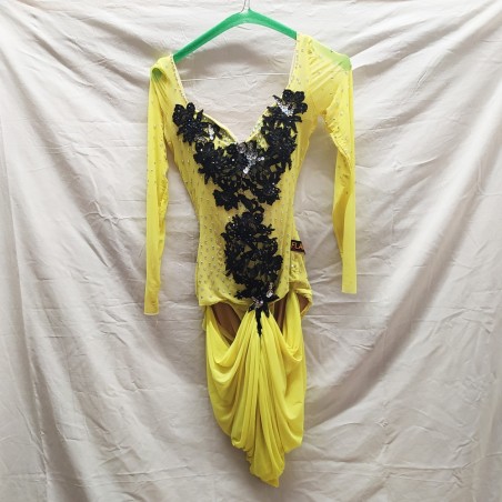 Abito da ballo latino americano, intero giallo tg S con accessori e strass