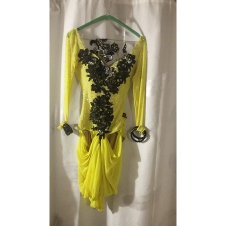 Abito da ballo latino americano, intero giallo tg S con accessori e strass