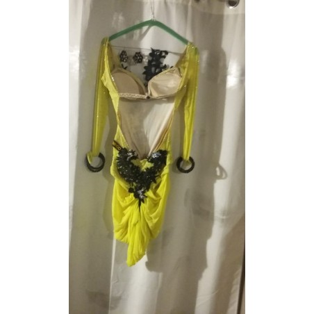Abito da ballo latino americano, intero giallo tg S con accessori e strass