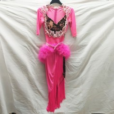 Abito da ballo latino americano fucsia tg s intero con piume e strass