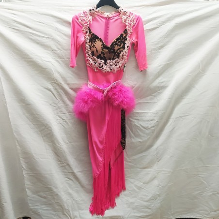 Abito da ballo latino americano fucsia tg s intero con piume e strass