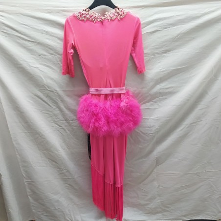 Abito da ballo latino americano fucsia tg s intero con piume e strass