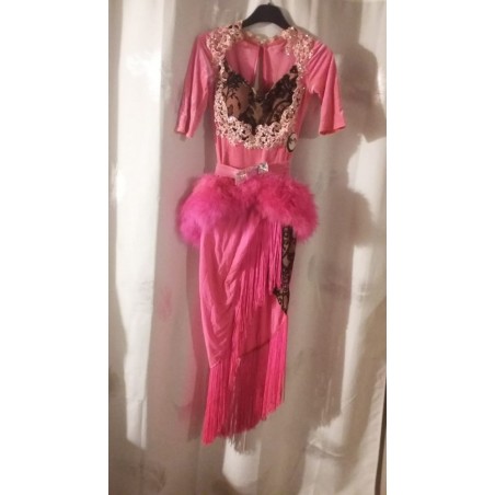 Abito da ballo latino americano fucsia tg s intero con piume e strass